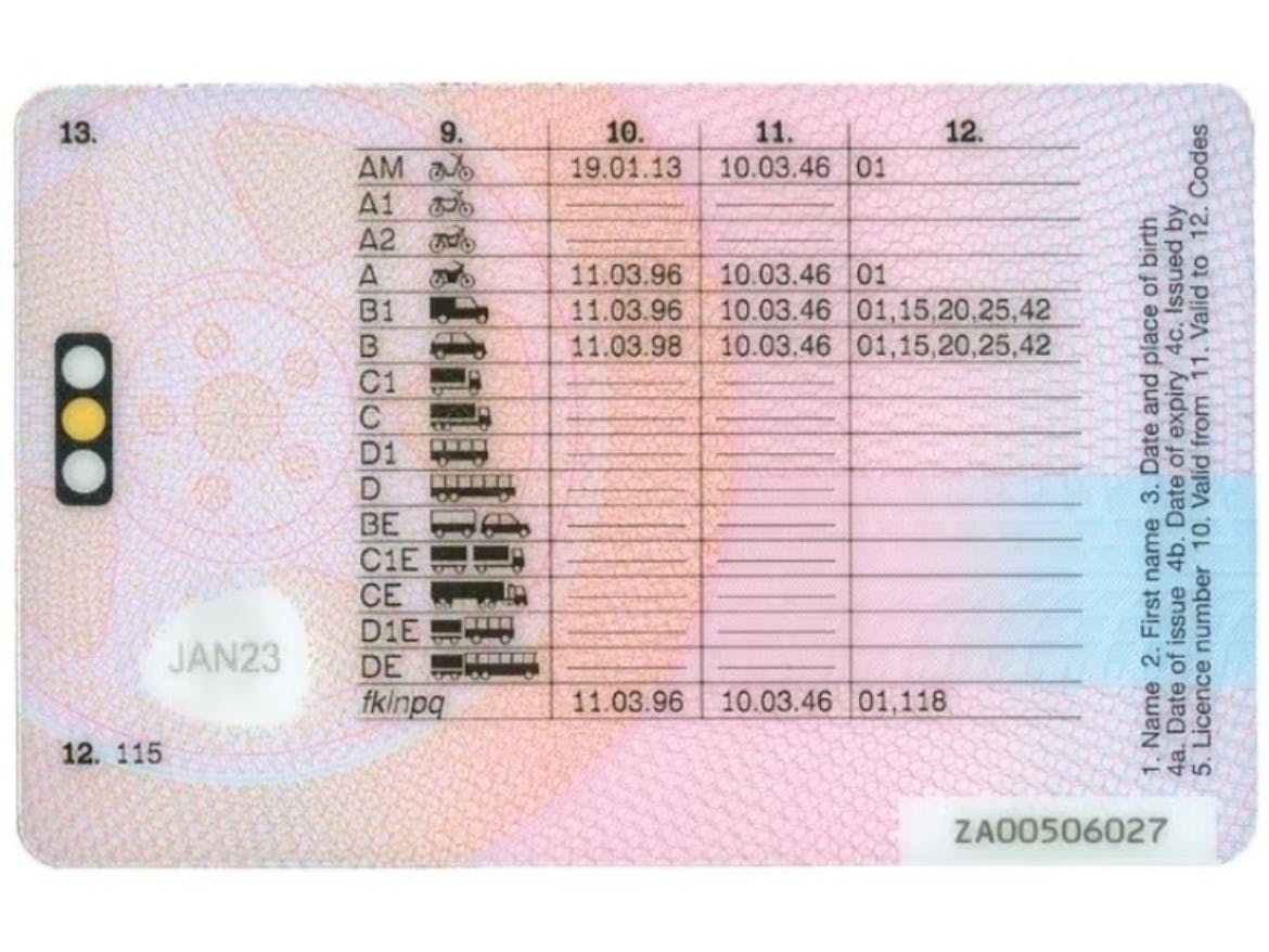 UK Driving Licence Example