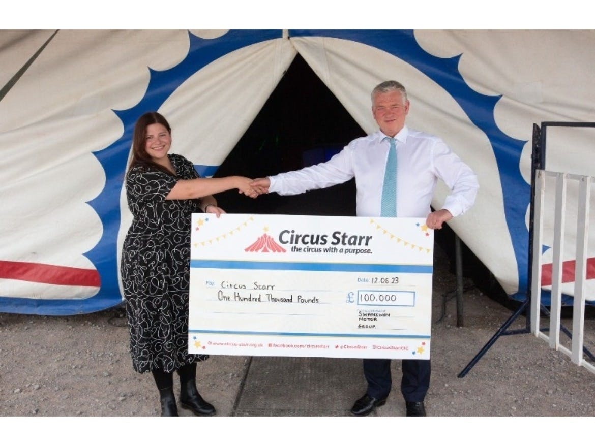 Circus Starr's Sarah Hall pictured with Swansway's David Smyth