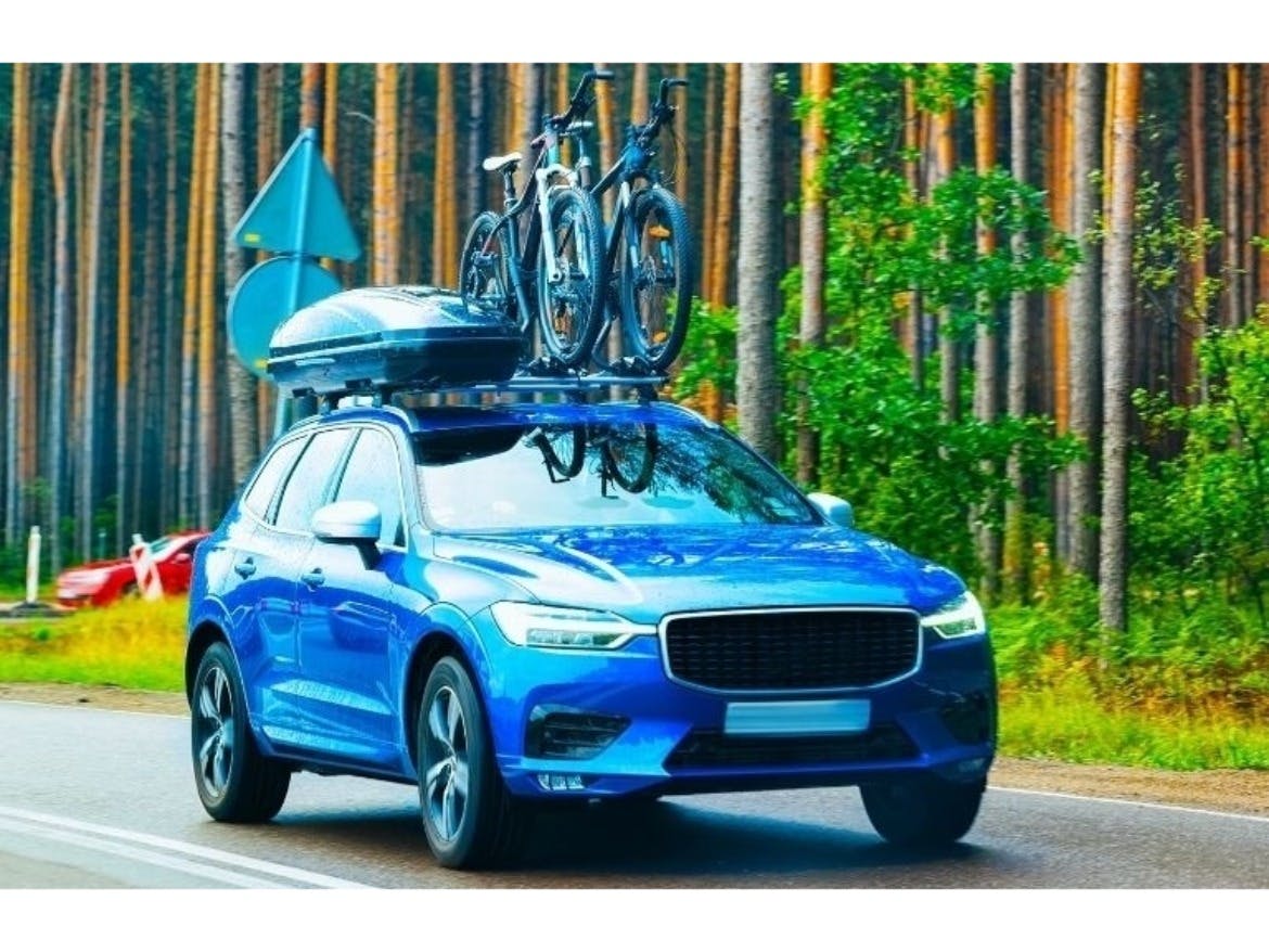 Roof box and hot sale bike rack together